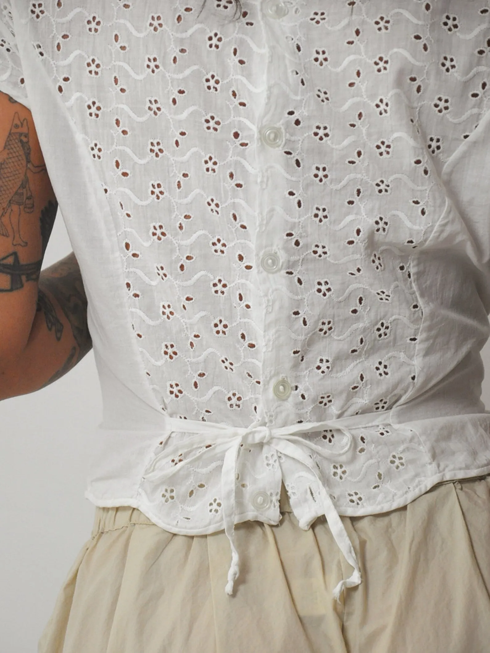1950's White Eyelet Peplum Blouse