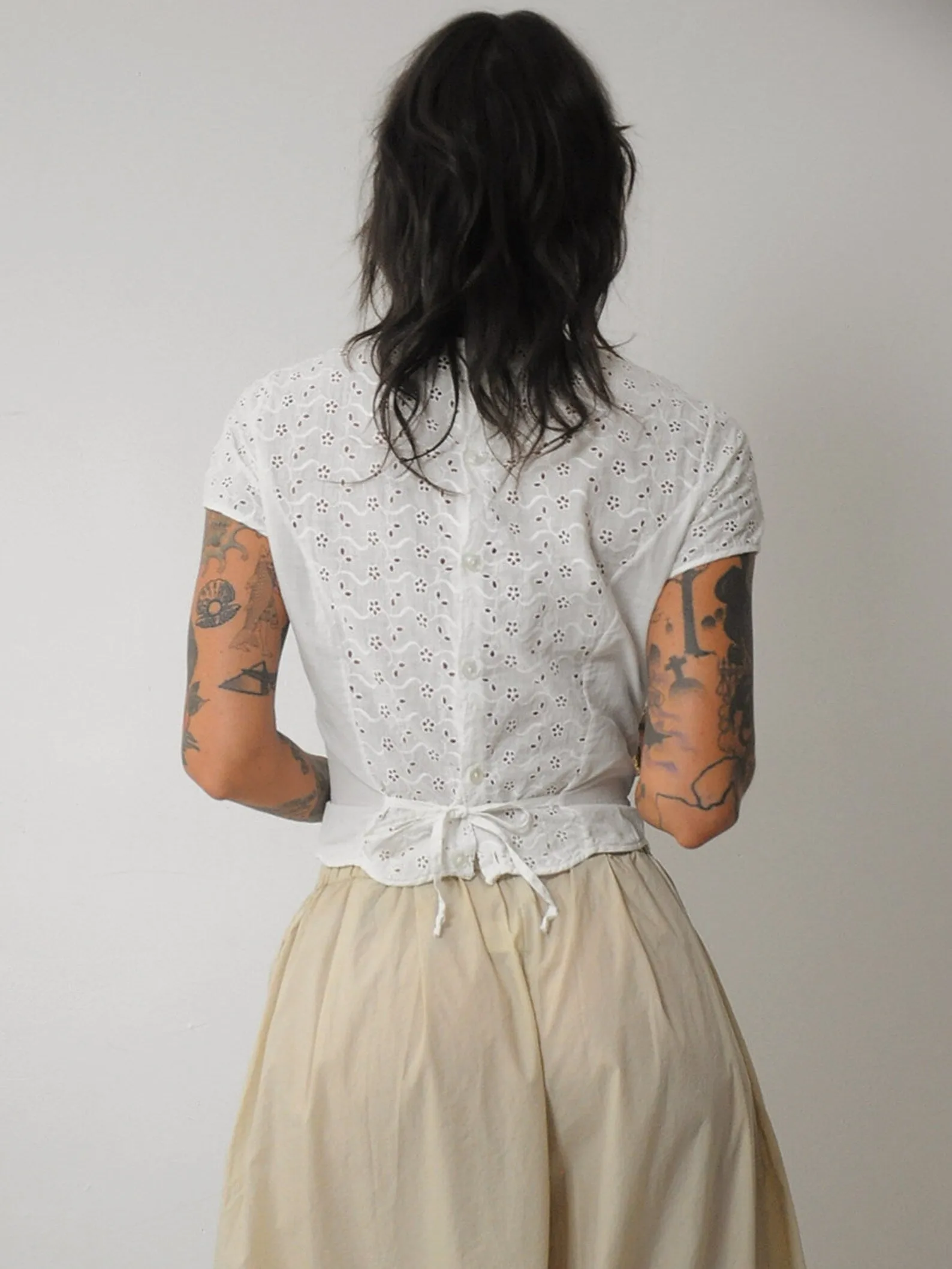 1950's White Eyelet Peplum Blouse