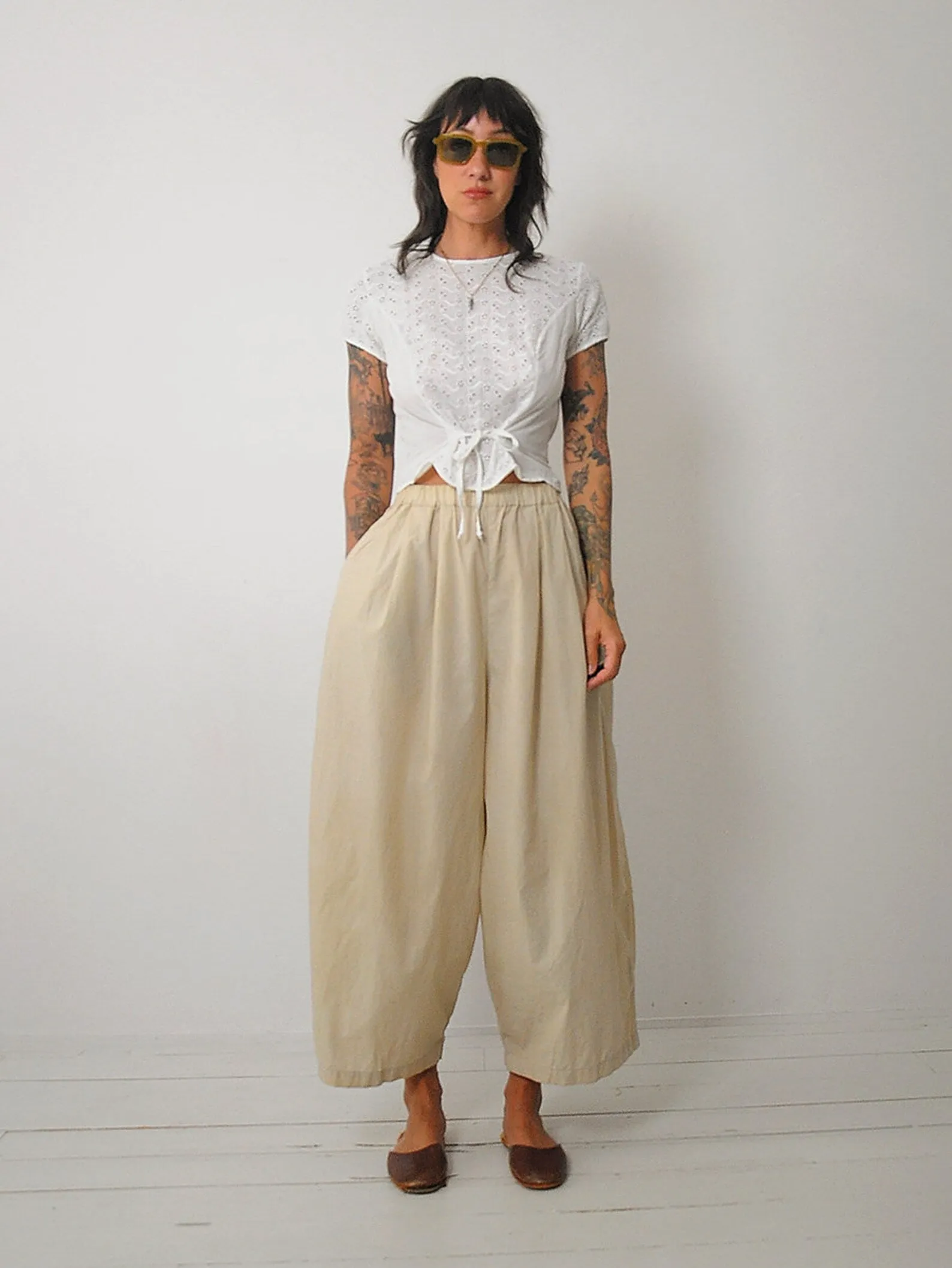 1950's White Eyelet Peplum Blouse