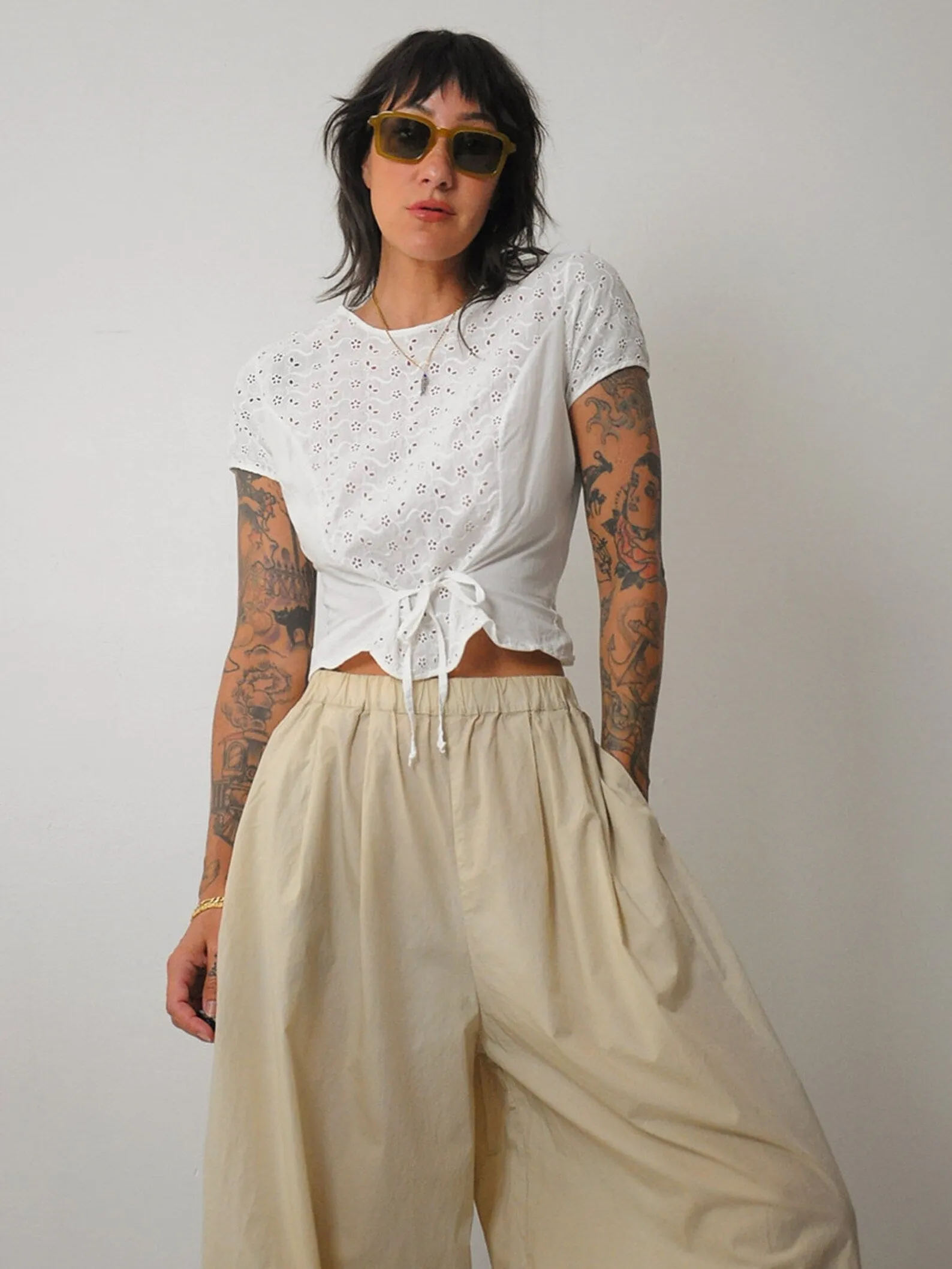 1950's White Eyelet Peplum Blouse