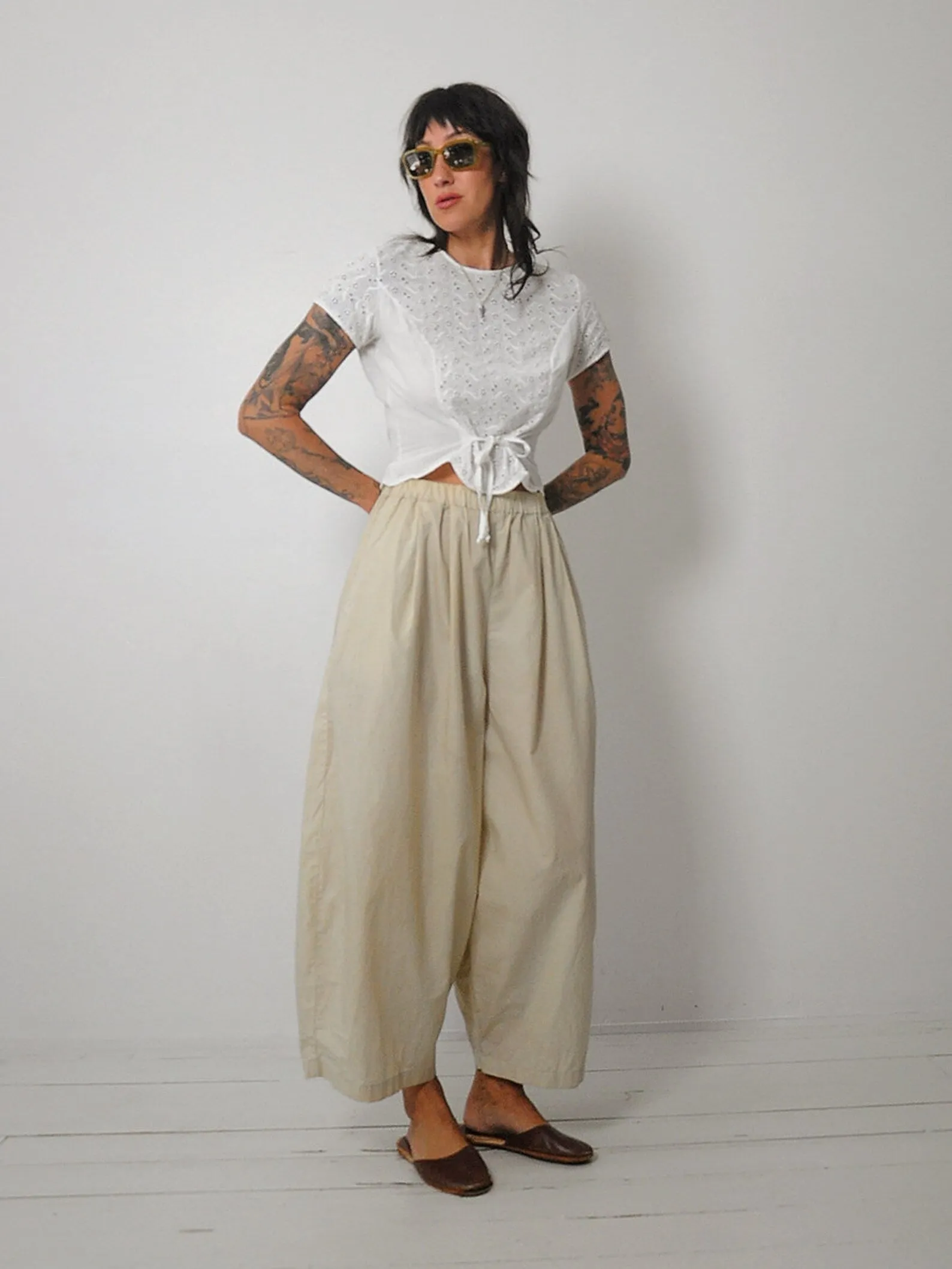 1950's White Eyelet Peplum Blouse
