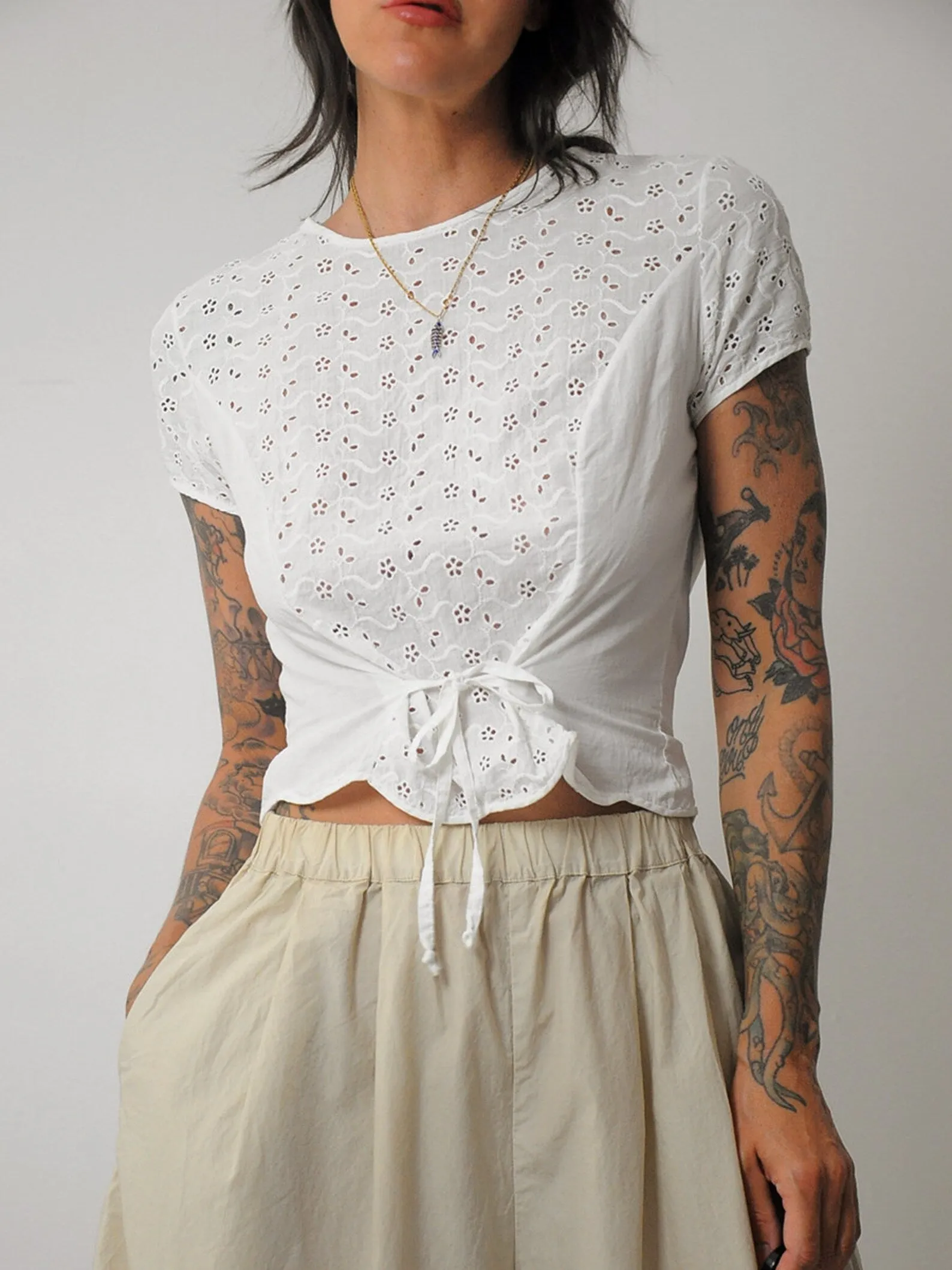 1950's White Eyelet Peplum Blouse