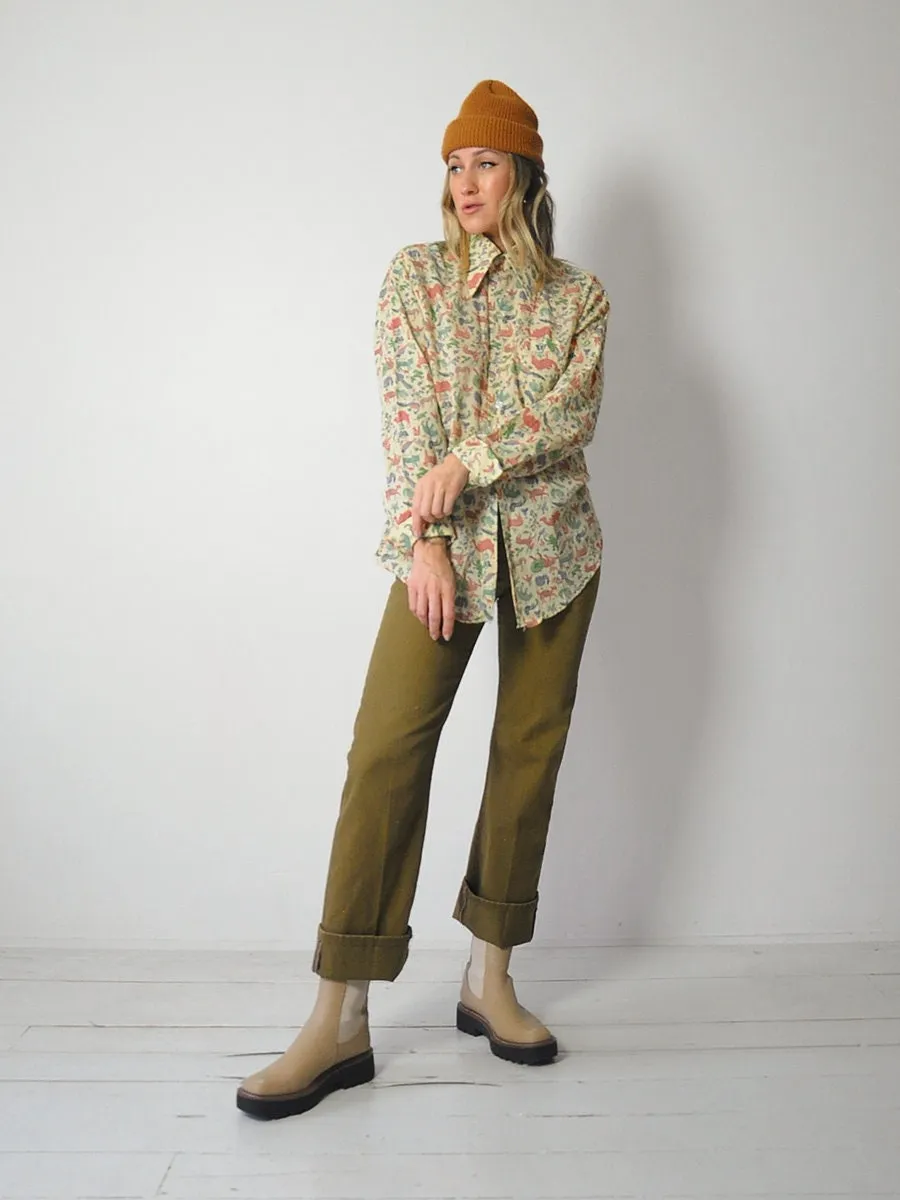 1970's Folk Animal Print Shirt