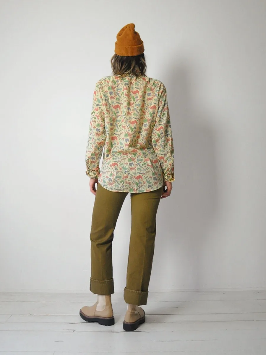 1970's Folk Animal Print Shirt