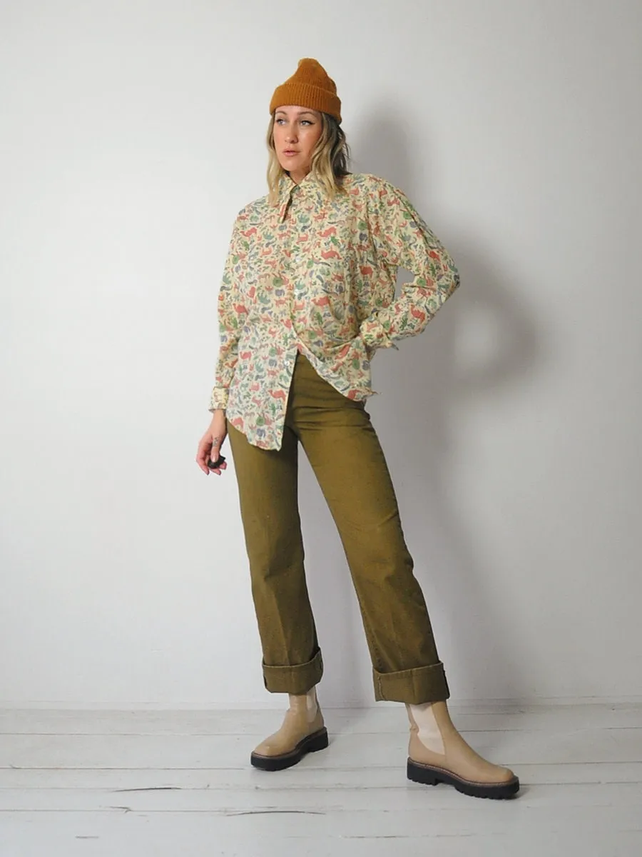 1970's Folk Animal Print Shirt