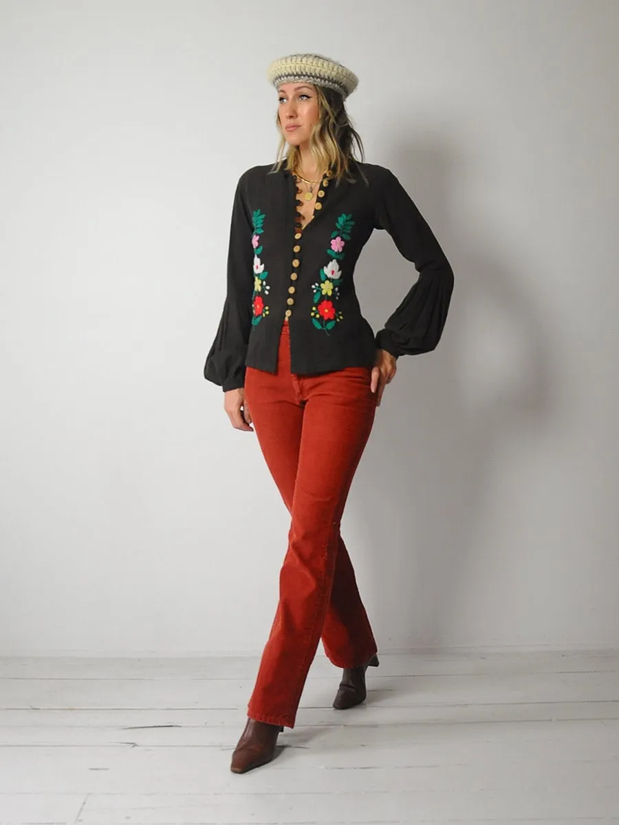 1970's India Gauze Floral Blouse