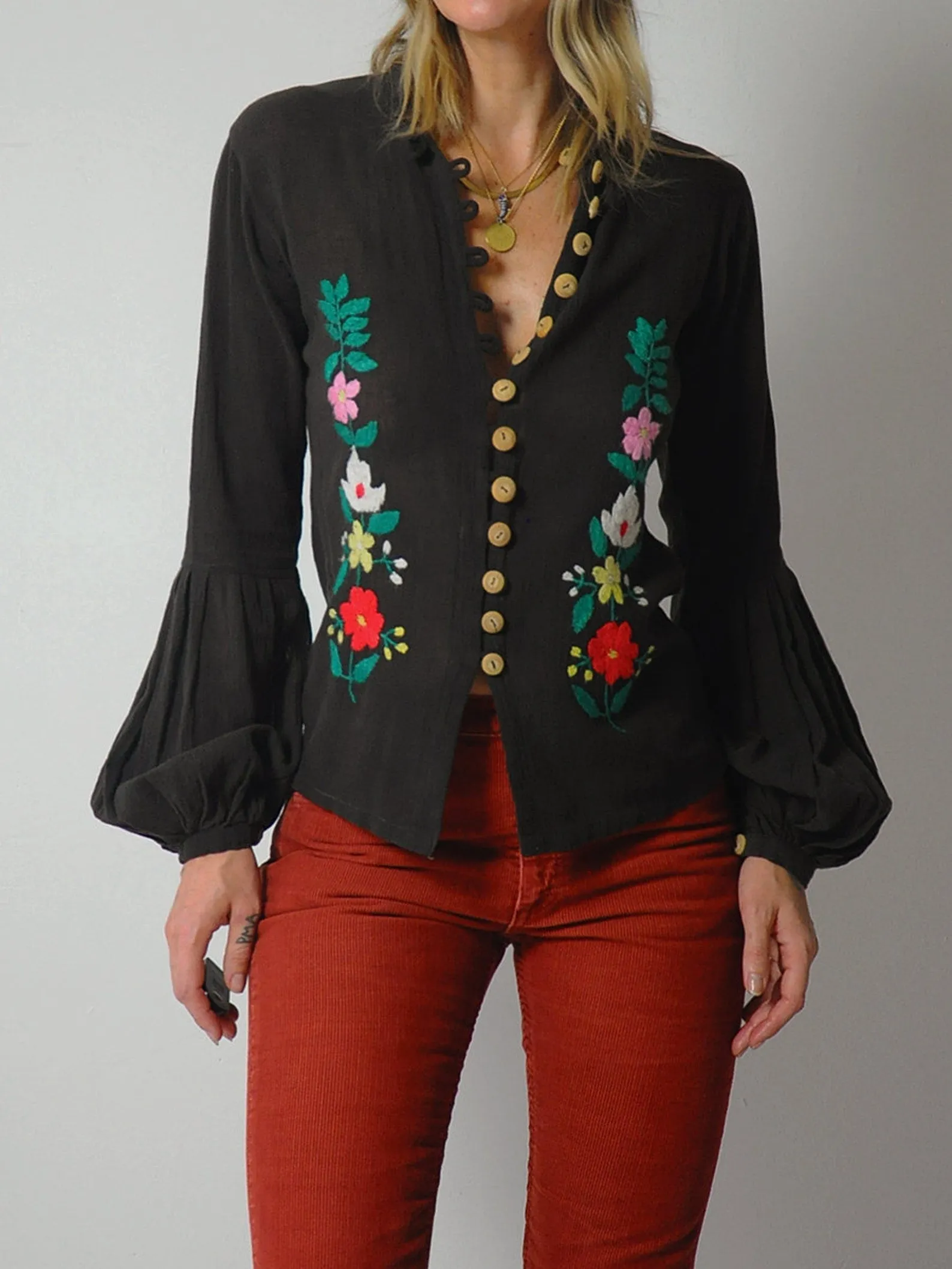 1970's India Gauze Floral Blouse