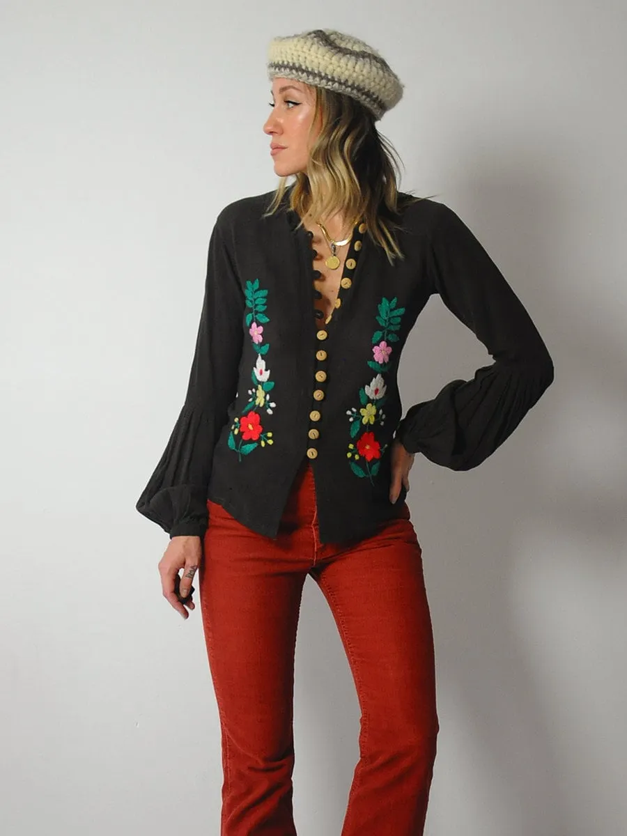 1970's India Gauze Floral Blouse