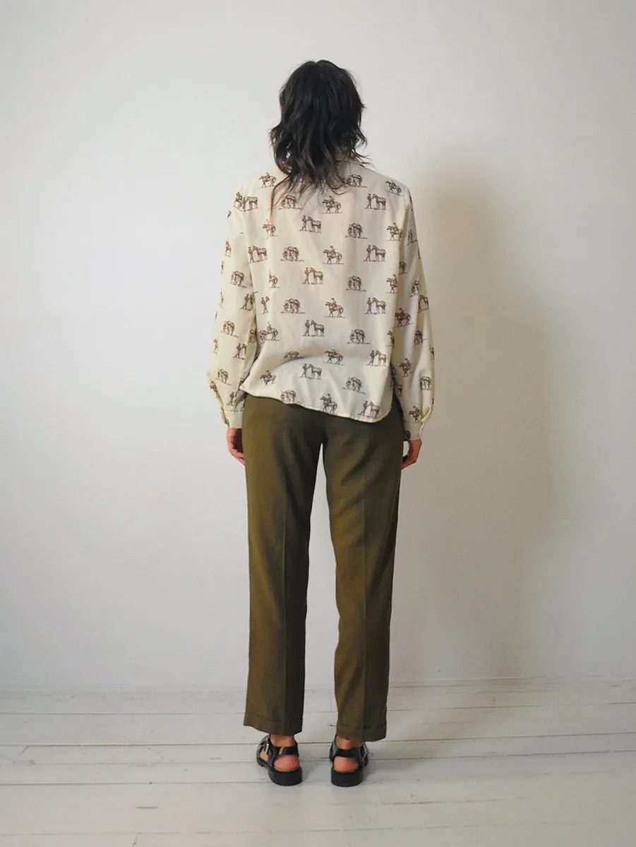 1980's Cowboy & Horse Print Blouse