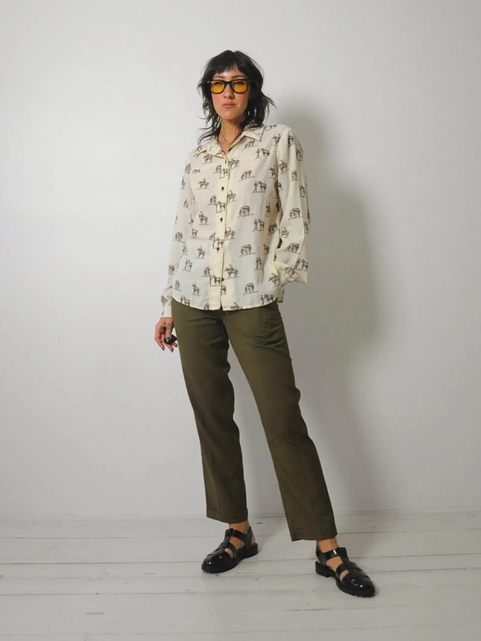 1980's Cowboy & Horse Print Blouse