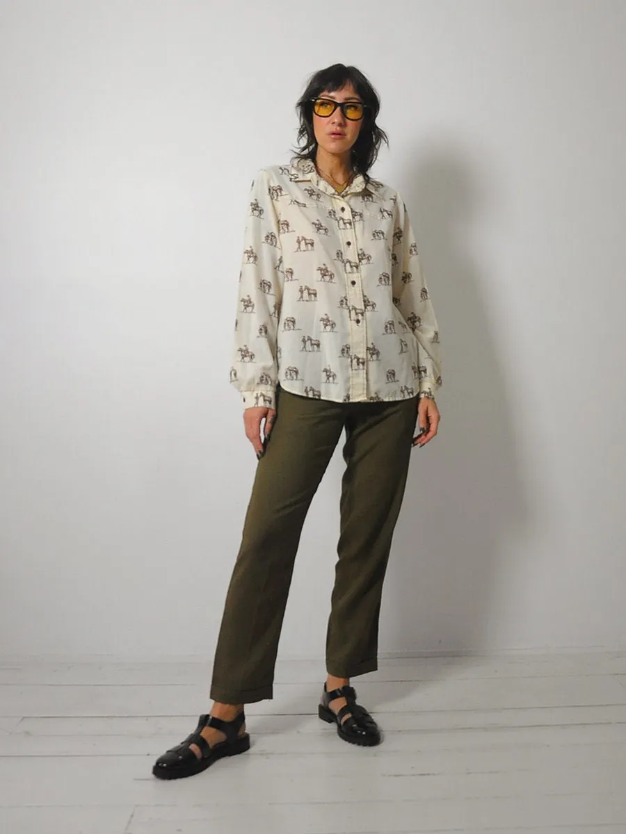 1980's Cowboy & Horse Print Blouse