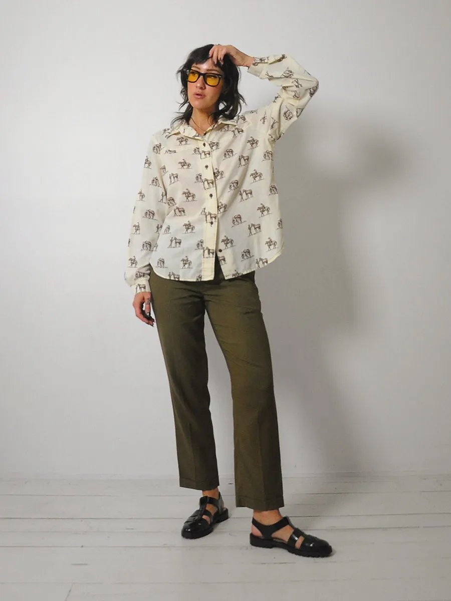 1980's Cowboy & Horse Print Blouse