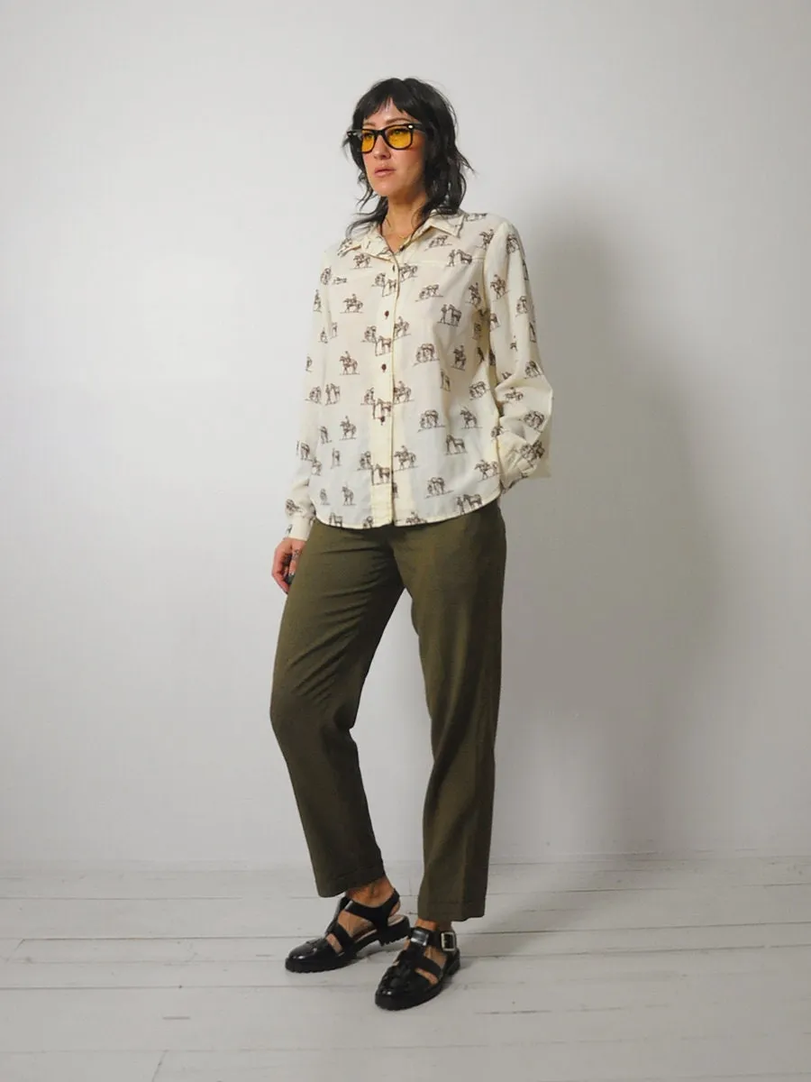 1980's Cowboy & Horse Print Blouse