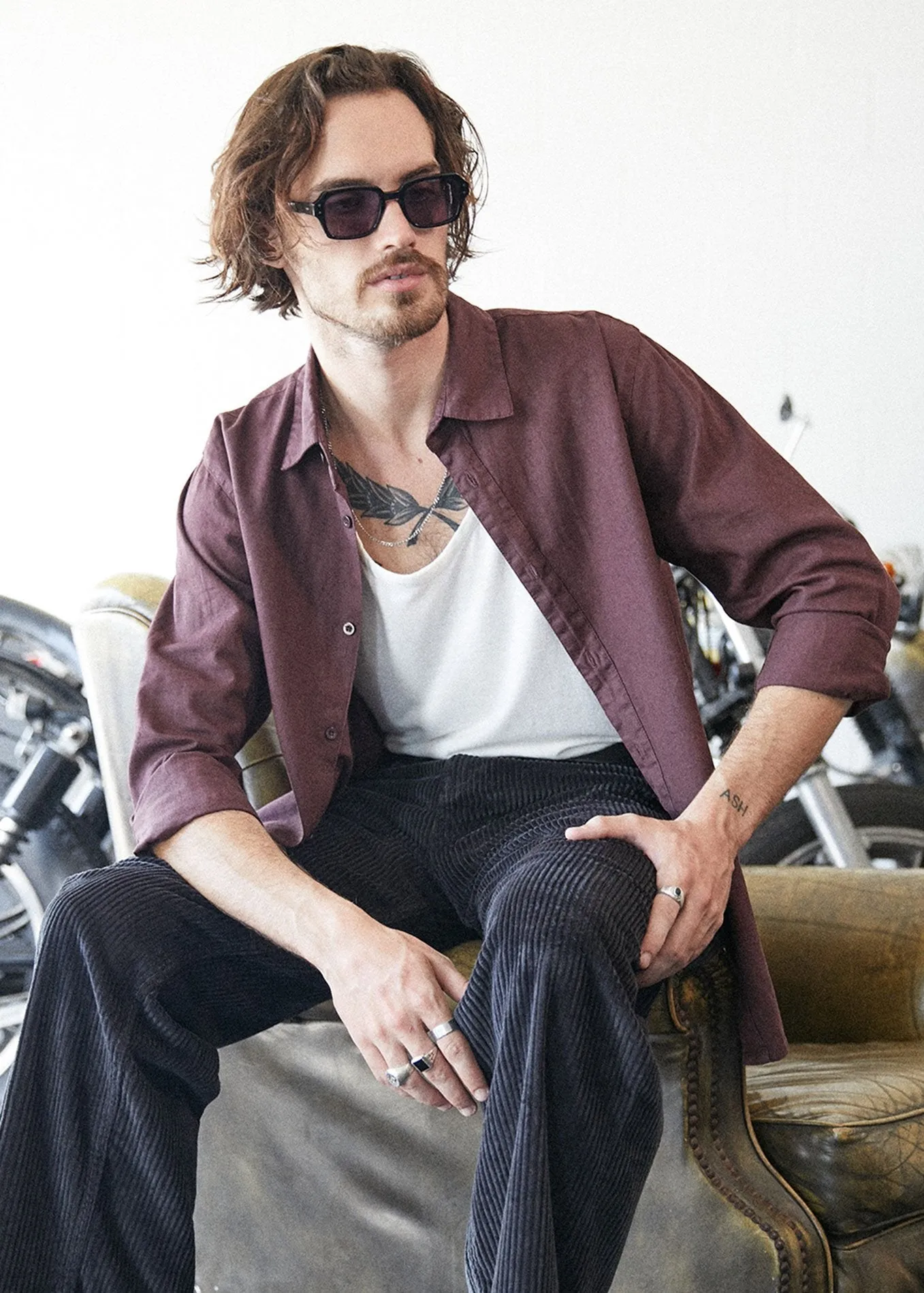 Afends Mens Everyday - Hemp Long Sleeve Shirt - Mulberry