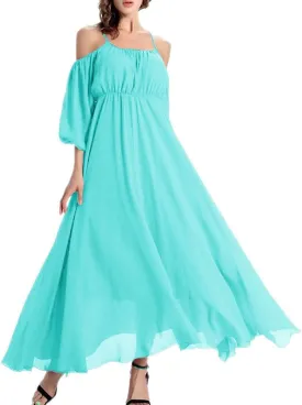 Afibi Womens Off Shoulder Long Chiffon Casual Dress Maxi Evening Dress