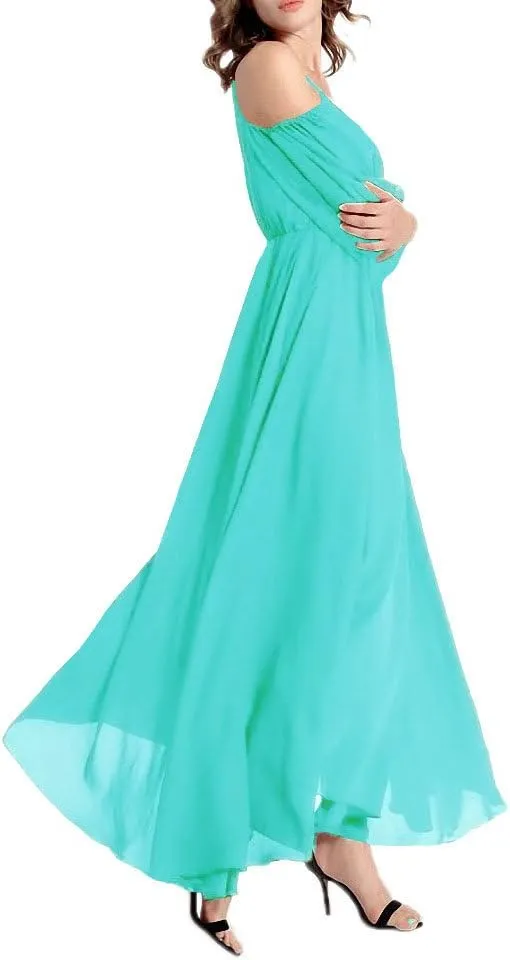 Afibi Womens Off Shoulder Long Chiffon Casual Dress Maxi Evening Dress