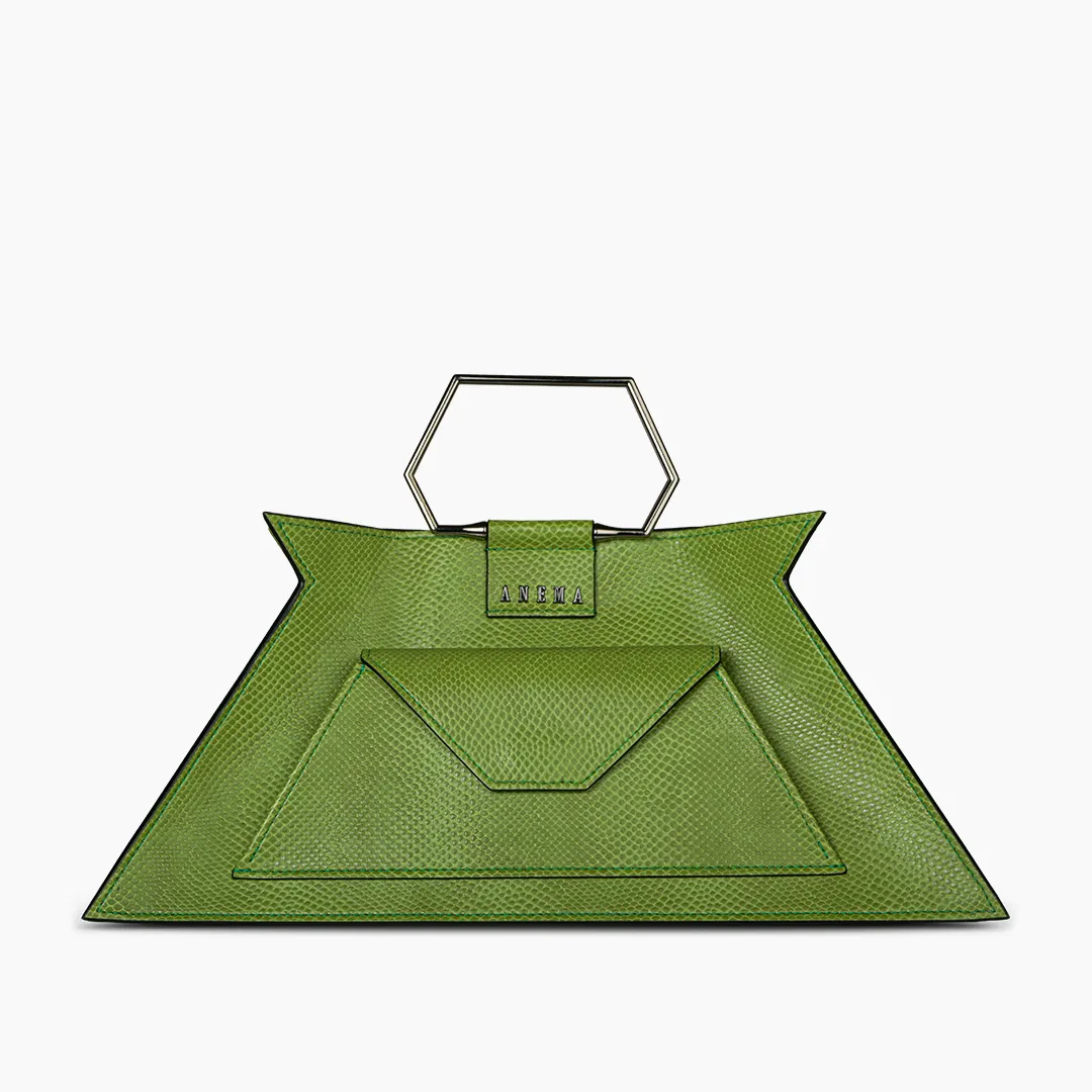 Anemain Grove Green Metallic Snake Skin Bag