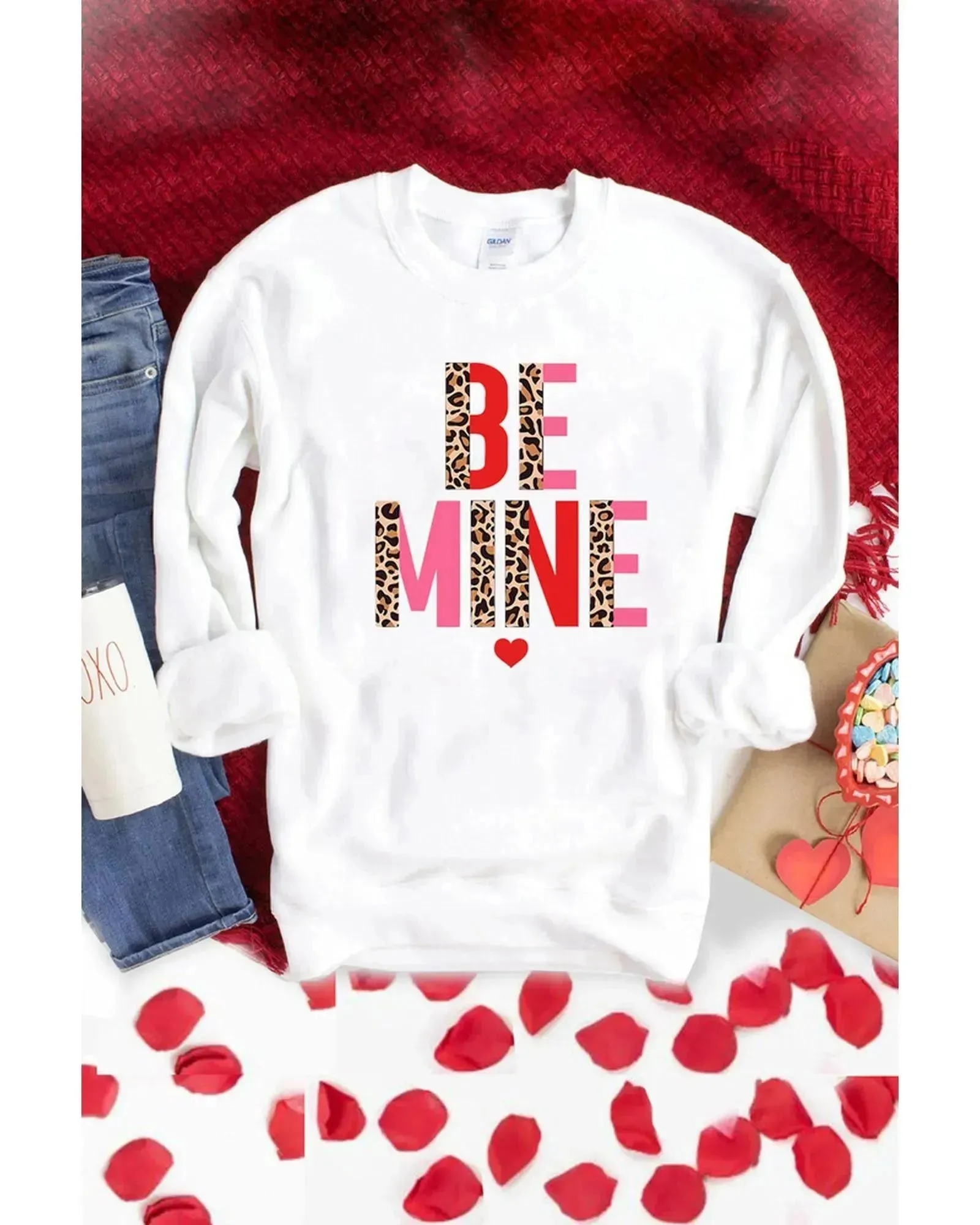 Azura Exchange Leopard Heart Print Long Sleeve Sweatshirt - M