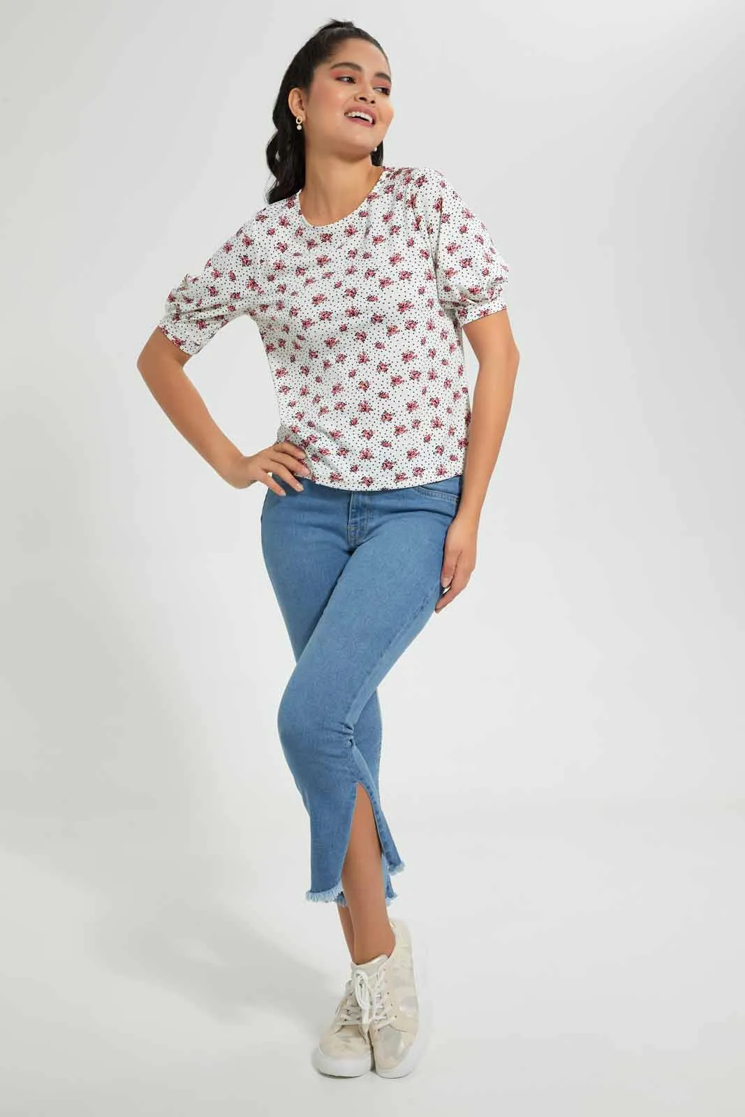 Beige Floral Blouse