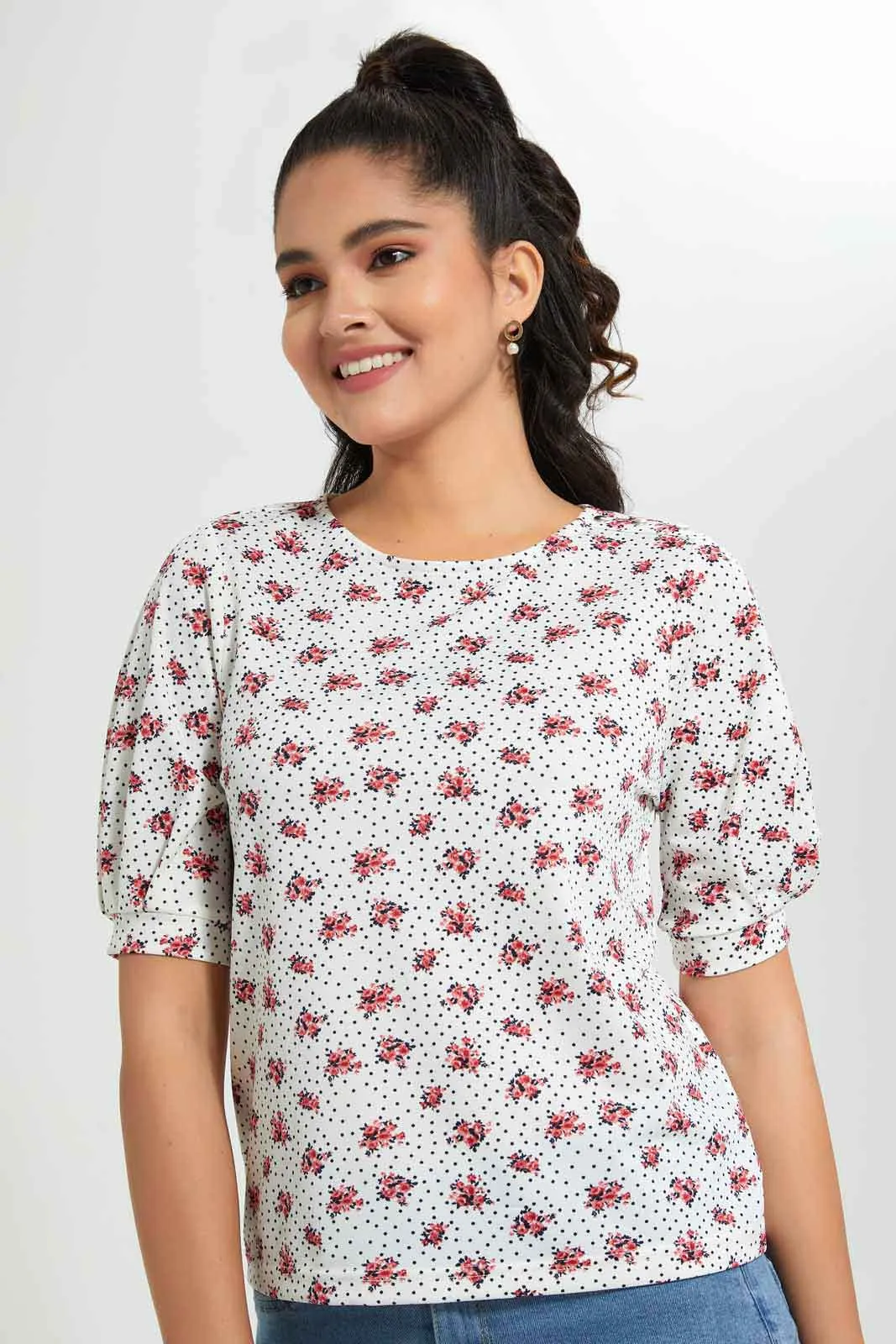 Beige Floral Blouse