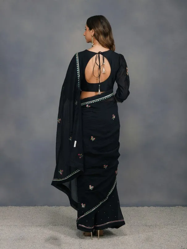 Black Chanderi Buta Saree (Set of 2)