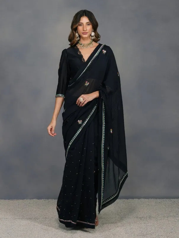 Black Chanderi Buta Saree (Set of 2)
