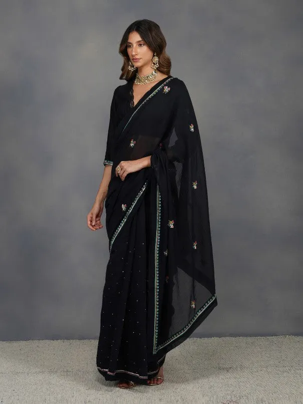 Black Chanderi Buta Saree (Set of 2)