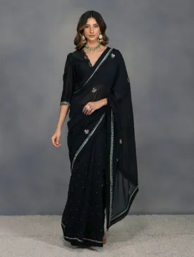 Black Chanderi Buta Saree (Set of 2)