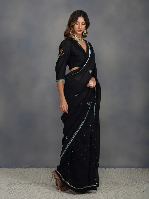 Black Chanderi Buta Saree (Set of 2)