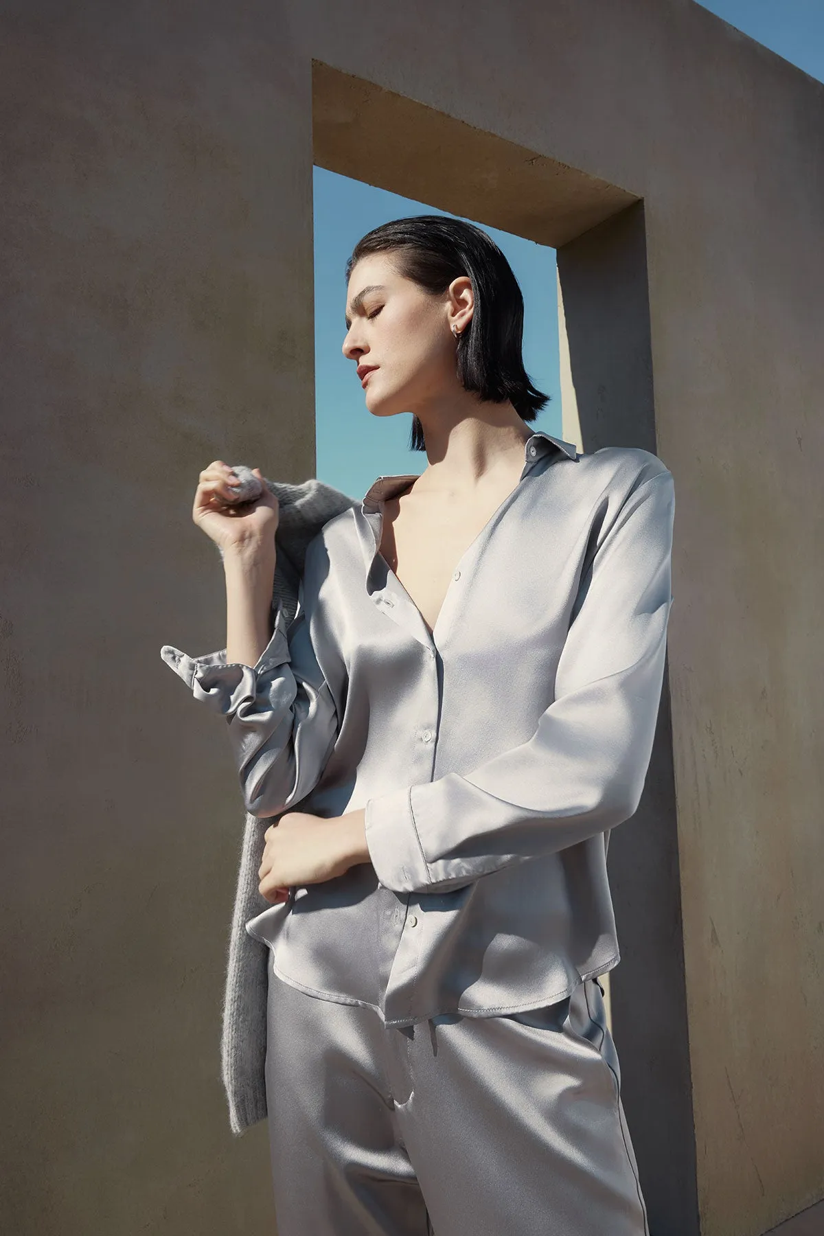 CALABASAS SILK CHARMEUSE BLOUSE