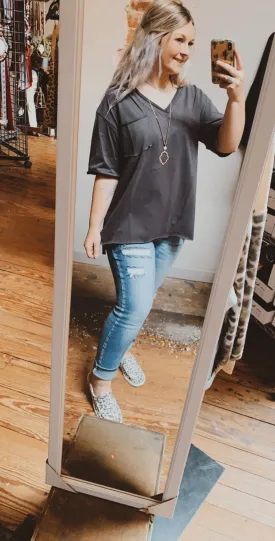 Charcoal Black Pocket Tee