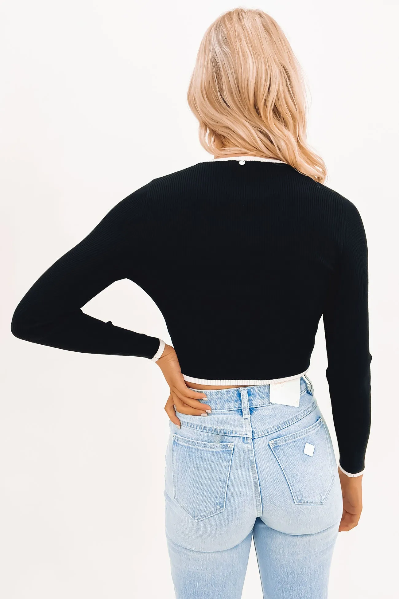 Charis Ribbed Crop Long Sleeve Contrast Knit Top