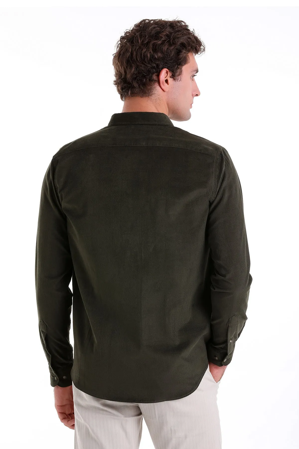 Comfort Fit Long Sleeve Cotton Khaki Casual Shirt