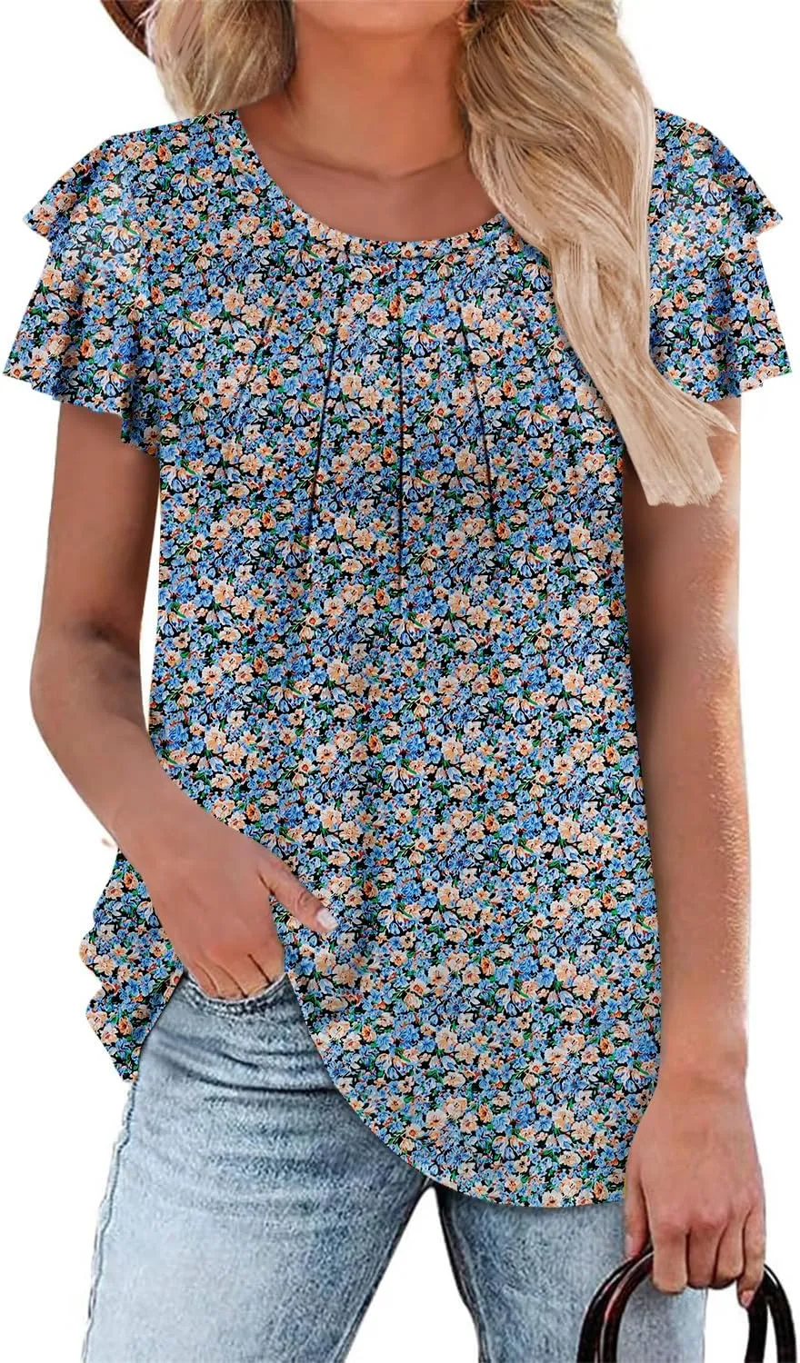 CRAZY GRID Women Trendy Summer Tops Casual Short Sleeve Shirts Loose Fit Work Blouses