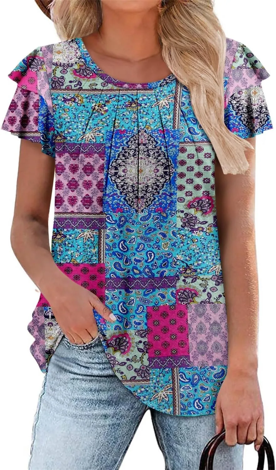 CRAZY GRID Women Trendy Summer Tops Casual Short Sleeve Shirts Loose Fit Work Blouses