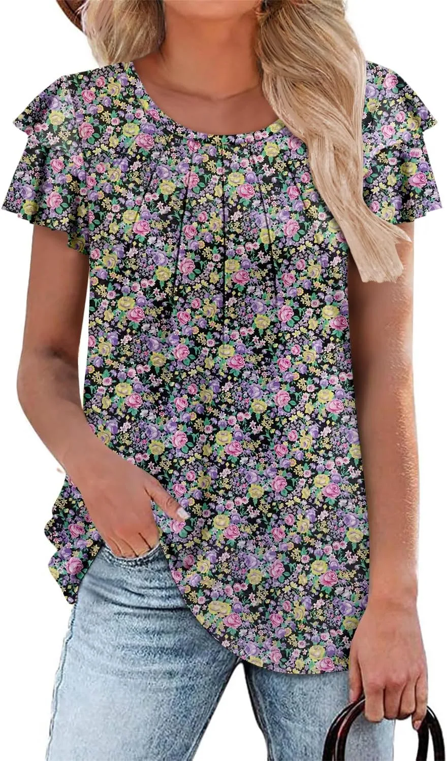 CRAZY GRID Women Trendy Summer Tops Casual Short Sleeve Shirts Loose Fit Work Blouses