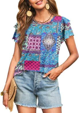 CRAZY GRID Women Trendy Summer Tops Casual Short Sleeve Shirts Loose Fit Work Blouses