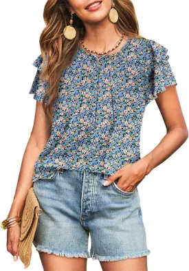 CRAZY GRID Women Trendy Summer Tops Casual Short Sleeve Shirts Loose Fit Work Blouses