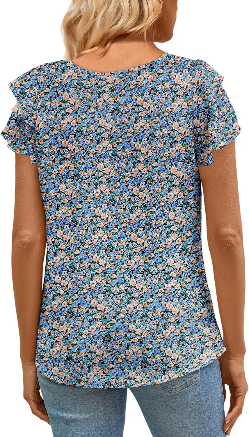 CRAZY GRID Women Trendy Summer Tops Casual Short Sleeve Shirts Loose Fit Work Blouses