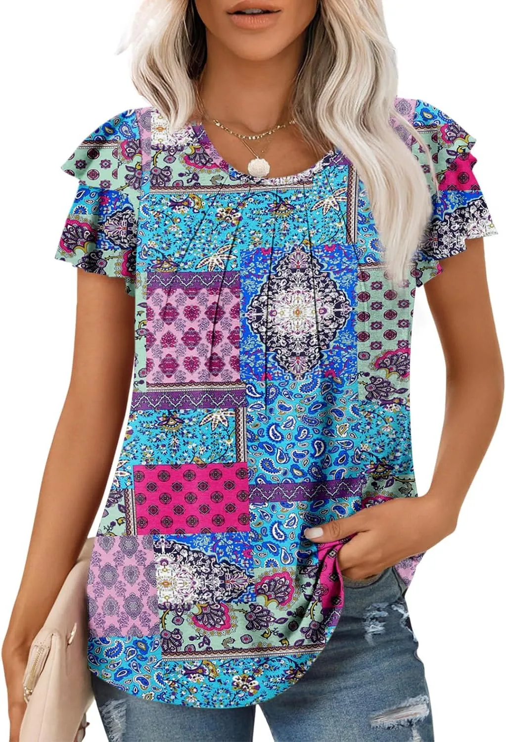 CRAZY GRID Women Trendy Summer Tops Casual Short Sleeve Shirts Loose Fit Work Blouses