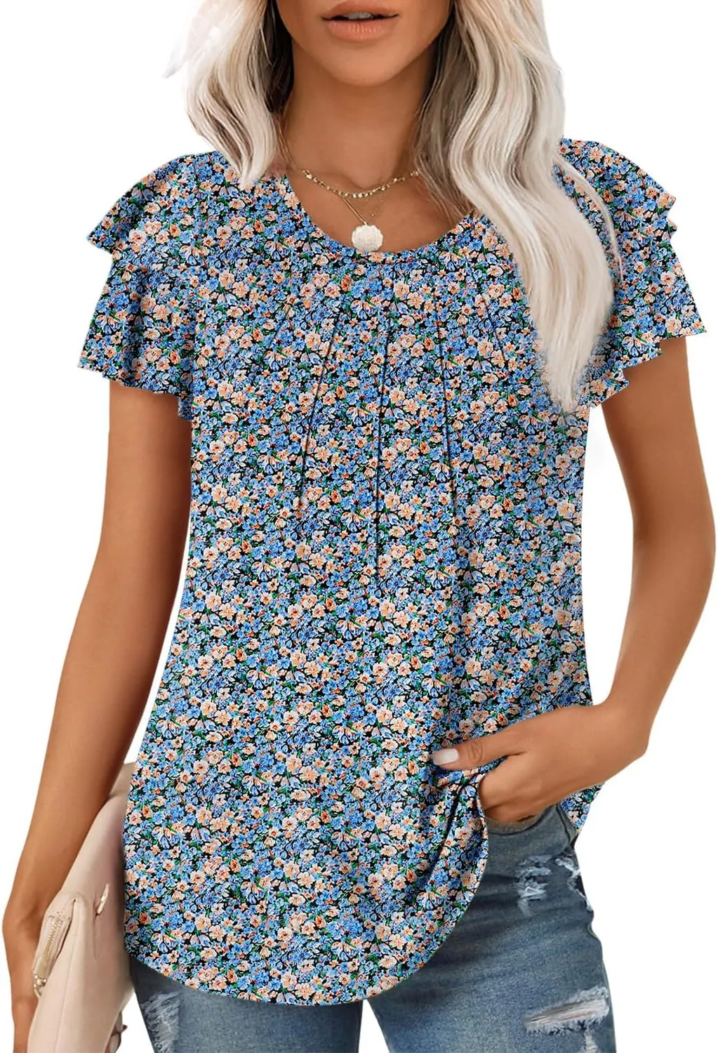 CRAZY GRID Women Trendy Summer Tops Casual Short Sleeve Shirts Loose Fit Work Blouses