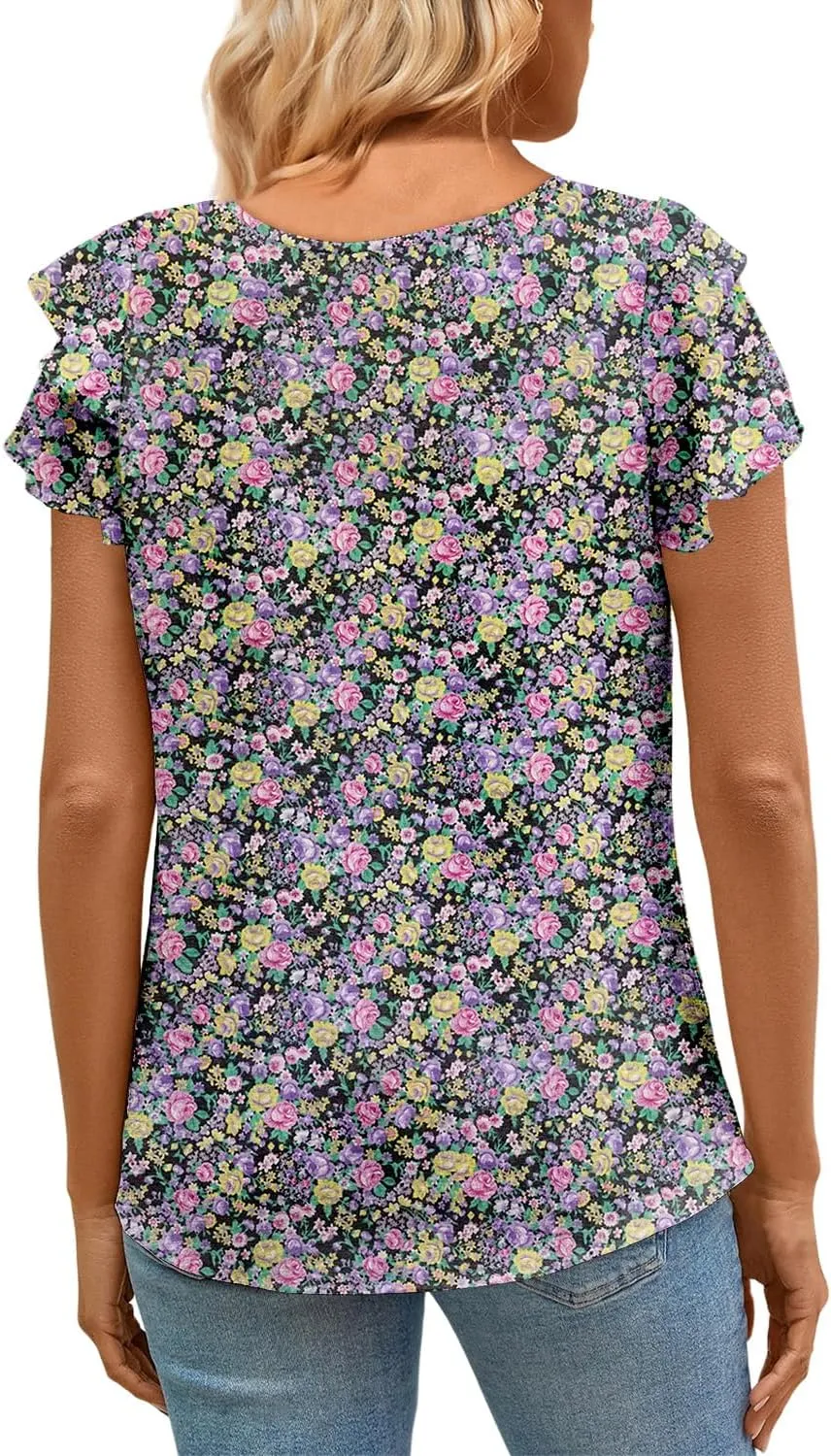CRAZY GRID Women Trendy Summer Tops Casual Short Sleeve Shirts Loose Fit Work Blouses