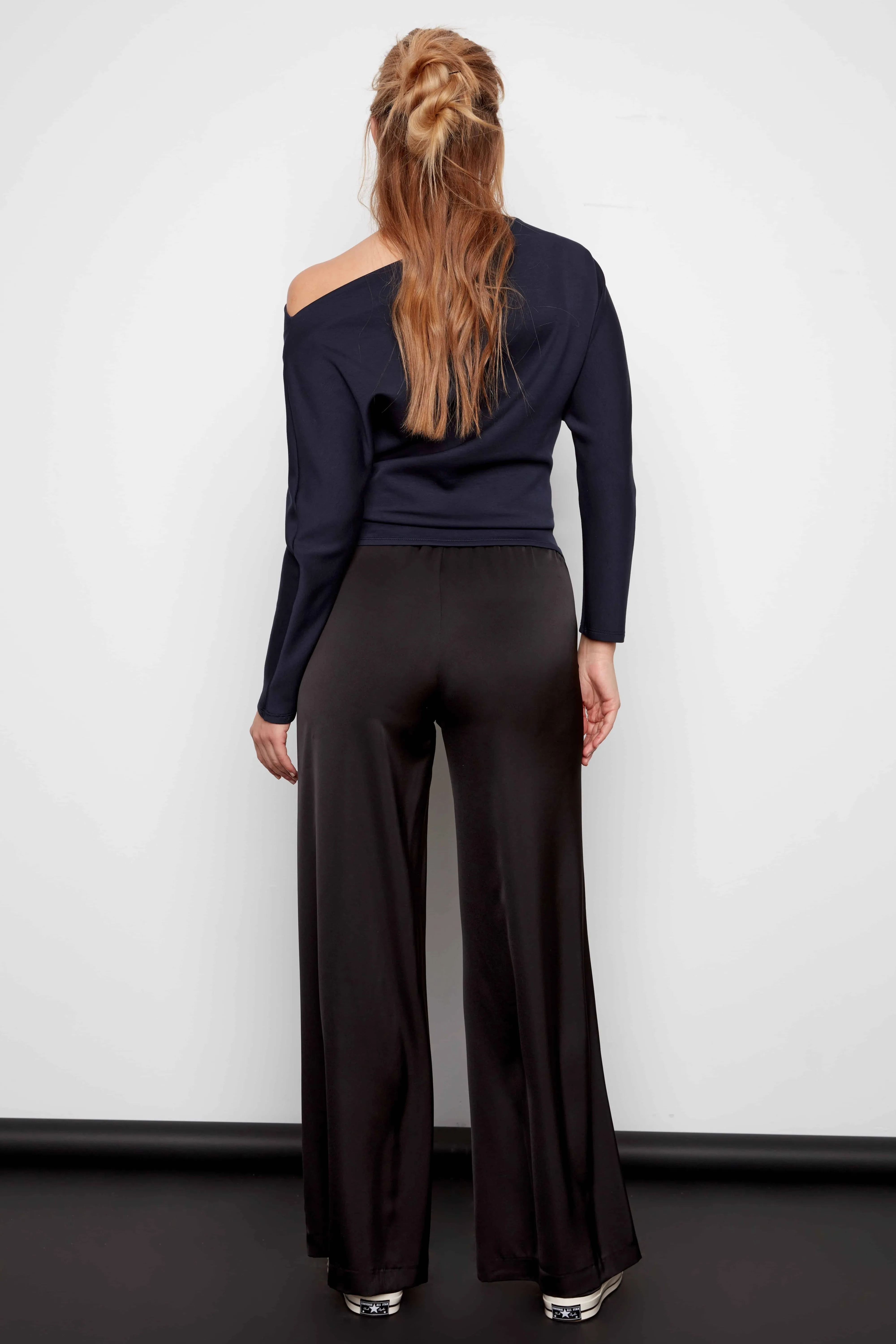 Dimitra Solid Satin Wide-Leg Pant