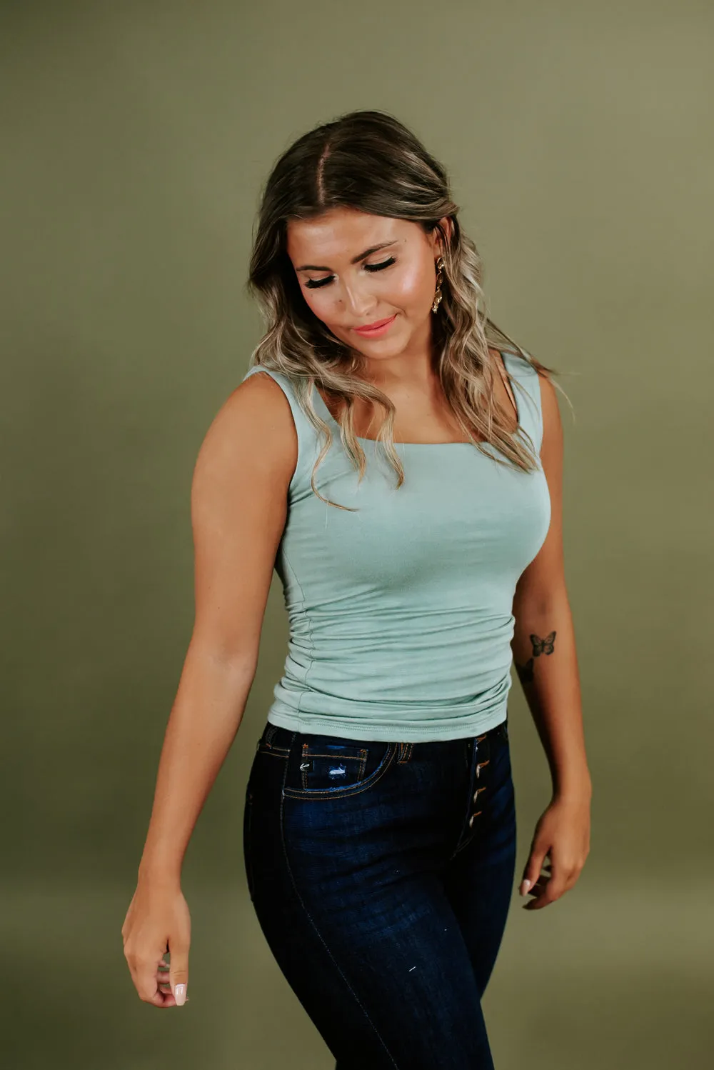 Double Layered Reg Length Tank, desert sage