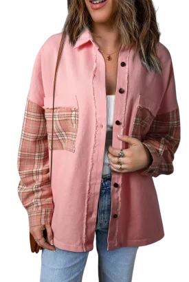 Double Take Plaid Raw Trim Shacket