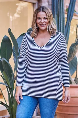 Erica Essential Long Sleeve Top Striped Navy