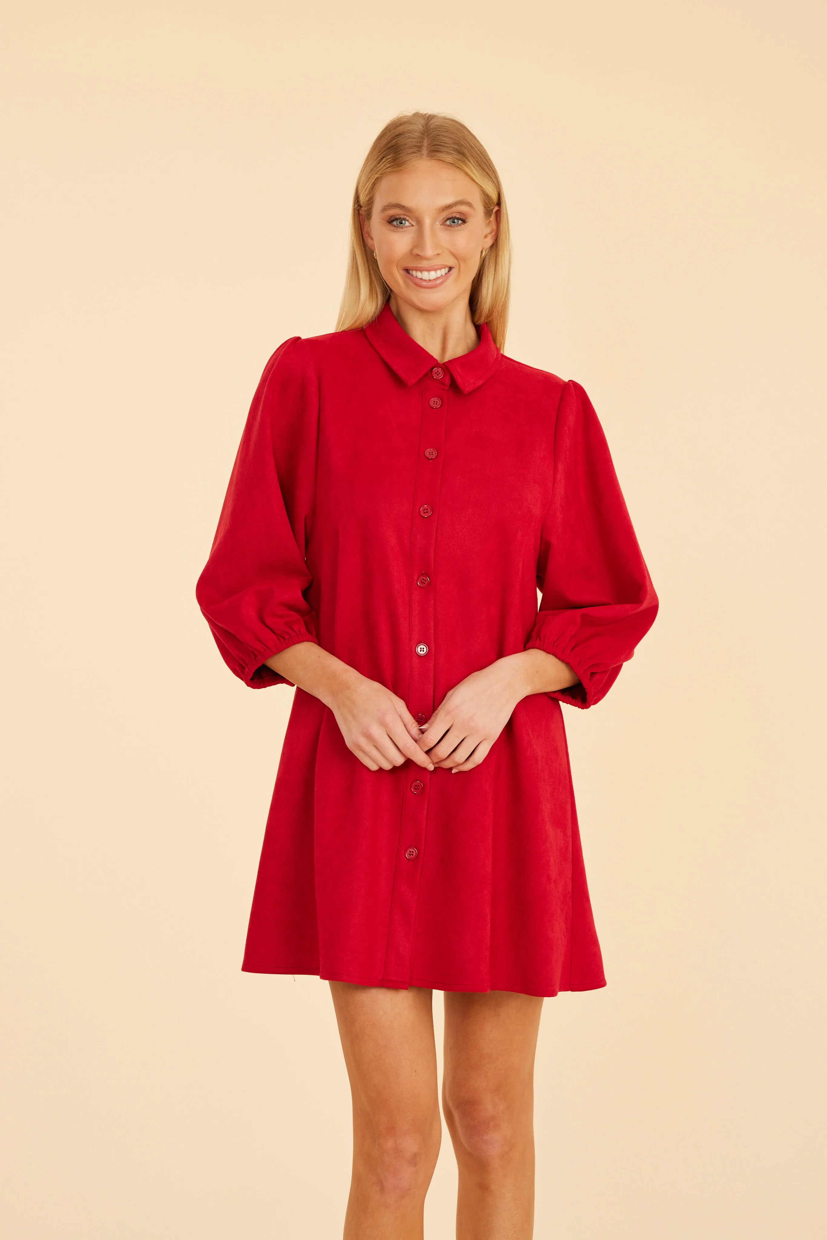 FW'24 Faux Suede Puff Sleeve Dress