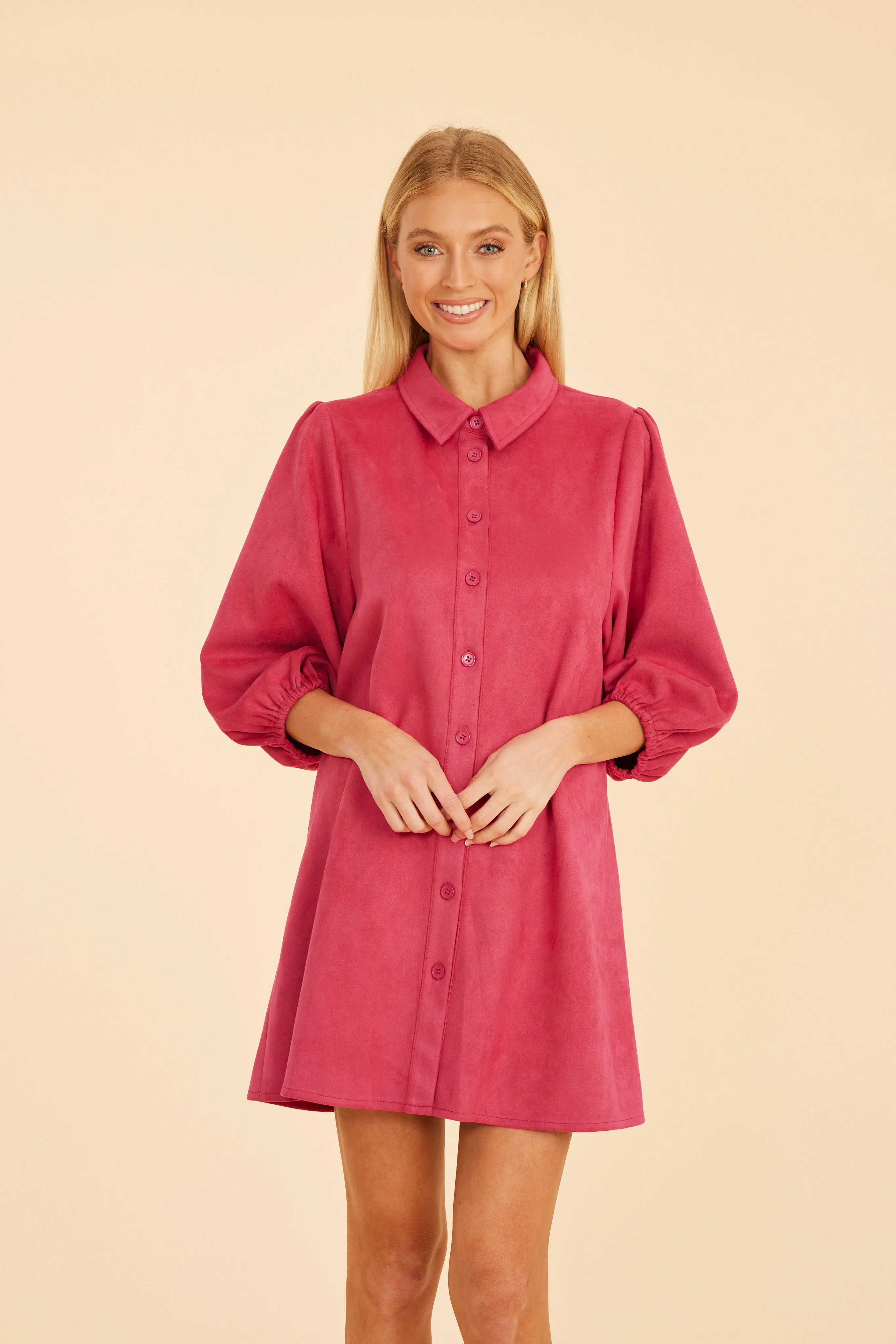 FW'24 Faux Suede Puff Sleeve Dress