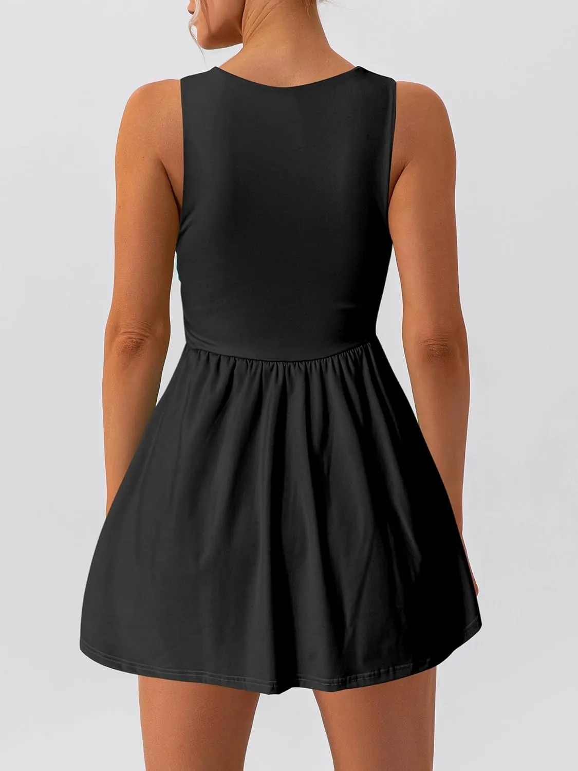 HOCILLE Women's Sexy Sleeveless V Neck Ruffle Hem Tank Dress A Line Ruched Party Mini Dresses