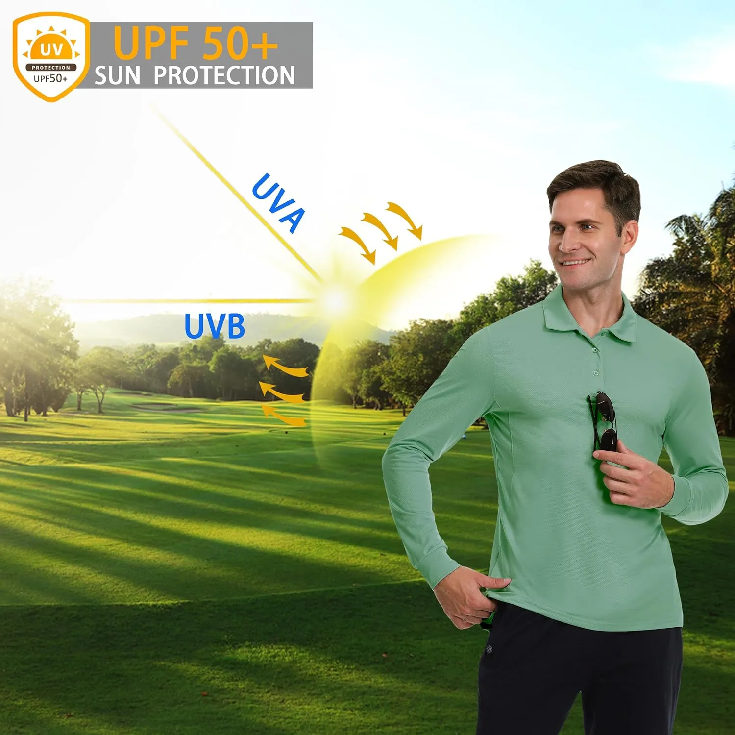 JWM Men's Long Sleeve Golf Polo Shirts - Athletic Casual Travel Performance Collar Shirts Lightweight Quick Dry UPF50